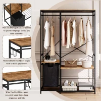 Portable Wardrobe Clothes Rack, Freestanding Clothing Rack with Bottom Mesh Storage, Premium Oxford Cloth Bag, 47.24"L x 15.75"W x 72.05"H, Black+Brown(m-5)