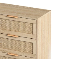 43.31" 6-Drawer Rattan Storage Cabinet, Modern Natural Design, High-Quality Chipboard, Ample Storage Space for Bedroom and Living Room, Natural(m-5)