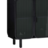 40.94" Glass Doors Modern Three-Door Cabinet with Two-Tier Storage and Fir Wood Top for Entryway, Living Room, Home Office, Dining Room, Black+Brown(m-9)