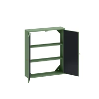 Vintage Two Door Wall Cabinet with Mirror, Three-Level Storage, Retro Style, Iron and Glass, 23.62"L x 5.91"W x 27.56"H, Green(m-10)