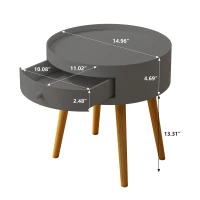Modern Coffee Table with Drawer, Bedside Table, Oak Legs, Versatile Use for Living Room and Bedroom, 14.96"x14.96"x18", Gray(m-3)