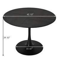 42.13" Modern Round Dining Table with Patchwork Solid Wood Veneer Top, Metal Base, and 220 lbs Weight Capacity, Black(m-3)