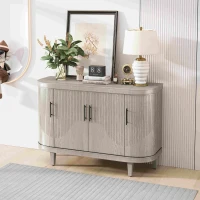 Modern Curved Sideboard, 47.2-Inch Decorative Storage Cabinet with 4 Doors and Adjustable Shelves for Living Room, Kitchen, Bedroom, Hallway, 47.24" x 15.75" x 32.28", Champagne(m-5)