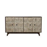 59.84" Vintage Sideboard, 4-Door Freestanding Storage Cabinet with Adjustable Shelves and Metal Handles for Living Room, Office, Bedroom, 59.84"L x 15.75"W x 32.09"H, Natural(m-10)