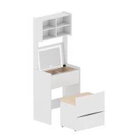 Dressing Table with Flip Top LED Mirror, Vanity Table with Storage, Removable Upholstered Stool, 23.62" x 15.75" x 62.99", White(m-2)