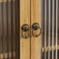 Vintage Double Door Wall Cabinet with Glass Doors, Three Tiers of Storage, and Towel Rack for Bathroom, Kitchen, Dining Room, 24.8", Natural(m-9)