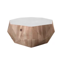 38.18" American Retro Style Coffee Table with Three-Dimensional Embossed Pattern, White Tabletop, No Assembly Required, 150 lb Load Capacity, White+Oak(m-2)