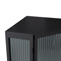 22.25'' Floor Corner Cabinet, Three Tiers with Tempered Glass Doors and Storage Shelves for Bathroom, Living Room, and Bedroom, 22.25"L x 16.75"W x 43.3"H, Black(m-7)