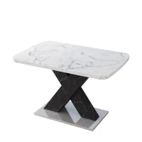 Modern Square Dining Table, Stretchable White Marble Table Top, MDF Black X-Shape Legs with Metal Base, 62.99"L x 31.5"W x 30.12"H, White+Black(m-9)