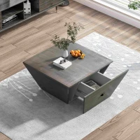 33.46" Ladder-Shaped Coffee Table with Drawer, High-Quality MDF, 200 lbs Load Capacity, Easy Assembly, 33.46"L x 33.46"W x 16.93"H, Gray(m-4)