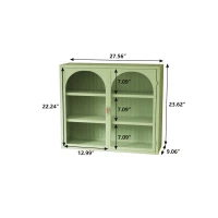 27.56" Glass Doors Modern Two-Door Wall Cabinet with Three-Tier Storage, Woven Pattern, Iron and Tempered Glass for Dining Room, Bathroom, 27.56"L x 9.06"W x 23.62"H, Green(m-3)