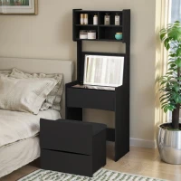 Dressing Table with Flip Top LED Mirror, Vanity Table with Storage, Removable Upholstered Stool, 3 Lighting Modes, 23.62" x 15.75" x 62.99", Black(m-1)