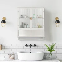 23.62" Modern Wall Cabinet with Glass Doors, Two-Tier Enclosed Storage, Open Shelf, and Towel Rack for Bathroom, Dining Room, 23.62"L x 9.06"W x 30.71"H, White(m-5)