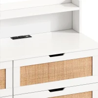 43.31" 6-Drawer Rattan Storage Cabinet with LED Lights and Power Outlet, Anti-Tip Design, Easy Assembly, 43.31"L x 15.75"W x 37.22"H, White(m-8)