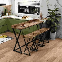 Modern Design Kitchen Dining Table Set with X-Shaped Legs, 3 Stools, Easy Assembly, 58.27"x16.34"x37.6", Natural(m-1)