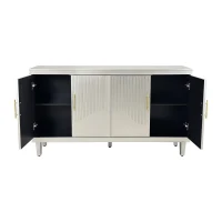 59.84'' Large 4-Door Cabinet, Solid Wood and MDF, Adjustable Shelves, 330 lbs Top Surface Capacity, 66 lbs Laminate Capacity, 59.84''L x 15.75''W x 32.28''H, Champagne(m-6)
