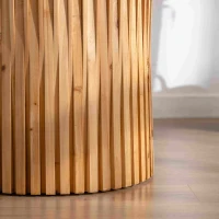 Retro Cylindrical Coffee Table with Vertical Texture Relief Design, No Assembly Required, 20.47"x20.47"x24.02", Natural(m-9)