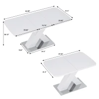 Modern Square Dining Table, Stretchable MDF Table Top with X-Shape Metal Base, 62.99"L x 31.5"W x 30.12"H, 220 lbs Capacity, White(m-3)