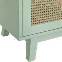 Modern 4-Door Cabinet with Rattan Decorative Doors, Versatile Storage Solution for Bedroom, Living Room, Office, Easy Assembly, 59.84"L x 15.75"W x 31.89"H, Mint Green(m-9)