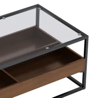 47.24" Rectangle Glass Coffee Table with Storage Shelf and Metal Legs, Tempered Glass Surface, Easy Assembly, 47.24" x 23.62" x 17.72", Black(m-6)