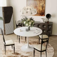 42.13" Modern Round Dining Table with Solid Wood Veneer Top, Metal Base, and Easy Assembly, White(m-1)