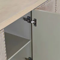 Retro Industrial Style 4-Door Cabinet with Rivet Decor, Linen Doors, Adjustable Shelves, Easy Assembly, 59.84"L x 15.75"W x 32.68"H, Natural(m-9)