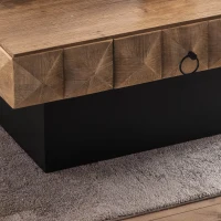 41.73" Square Retro Coffee Table with 3D Embossed Pattern, 2 Drawers, and MDF Base, 220 lb Load Capacity, Natural(m-7)