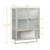 23.62" Modern Wall Cabinet with Glass Doors, Two-Tier Enclosed Storage, Open Shelf, and Towel Rack for Bathroom, Dining Room, 23.62"L x 9.06"W x 30.71"H, White(m-4)