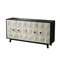 59.84" 4-Door Vintage Sideboard, Freestanding Storage Cabinet with Adjustable Shelves and Metal Handles for Living Room, Office, Bedroom, Black(m-2)