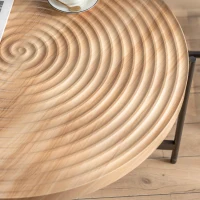 33" Modern Thread Design Round Coffee Table, MDF Table Top with Cross Legs Metal Base, Easy Assembly and Maintenance, Natural(m-7)