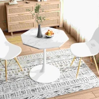 31.5" Modern Octagonal Coffee Table with Printed White Marble Table Top, Metal Base, Easy Assembly, and 220 lbs Weight Capacity, White Marble(m-5)