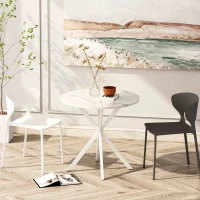 31.5'' Modern Cross Leg Round Dining Table, White Marble Top, Two Piece Removable Top, Matte Finish Iron Legs, Easy Assembly, White(m-4)