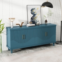 70.07'' Large 4-Door Cabinet, Solid Wood and MDF, Adjustable Shelves, 330 lbs Weight Capacity, for Living Room, Kitchen, Bedroom, Hallway, Olive Green