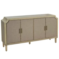 Retro Industrial Style 4-Door Cabinet with Rivet Decor, Linen Doors, Adjustable Shelves, Easy Assembly, 59.84"L x 15.75"W x 32.68"H, Natural(m-2)