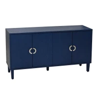 Stylish 4-Door Storage Cabinet with Pine Legs and MDF, Versatile for Living Room, Bedroom, and Kitchen, 59.84"L x 15.75"W x 32.48"H, Navy Blue(m-10)