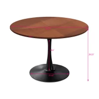 42" Modern Round Dining Table with Printed Oak Grain Table Top, Metal Base, Sturdy and Durable, Easy Assembly and Maintenance, Oak(m-3)