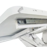 Modern Square Dining Table, Stretchable Printed White Marble Table Top, MDF X-Shape Table Leg with Metal Base, 62.99"L x 31.5"W x 30.12"H, White(m-7)