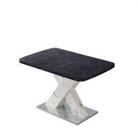 Modern Square Dining Table, Stretchable Black Marble Table Top with MDF X-Shape Legs and Metal Base, Easy Assembly, 62.99"L x 31.5"W x 30.12"H, Black White(m-9)