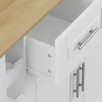 Multi-Functional Kitchen Island Cart with 2 Door Cabinet, Drawers, Spice Rack, Towel Holder, Wine Rack, Foldable Rubberwood Table Top, 46.46"L x 16.93"W x 35.83"H, White(m-6)