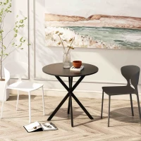 31.5'' Modern Round Dining Table with Crossed Legs, Two Piece Detachable Table Top, Matte Finish Iron Legs, Easy Assembly and Maintenance, Black(m-1)