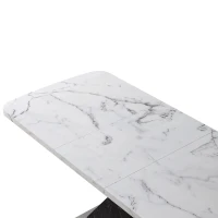 Modern Square Dining Table, Stretchable White Marble Table Top, MDF Black X-Shape Legs with Metal Base, 62.99"L x 31.5"W x 30.12"H, White+Black(m-6)