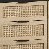 43.31" 6-Drawer Rattan Storage Cabinet, Modern Design with Natural Rattan Drawers, High-Quality Chipboard, Ample Storage for Bedroom and Living Room, Black(m-6)