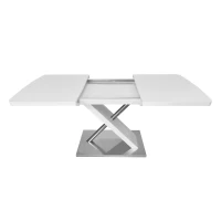 47.25"-63" Modern Glossy Dining Table for 4-6 People, Extendable with Crossed Metal Base and Stainless Steel Tubes, 220 lbs Capacity, White(m-6)