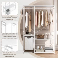Portable Wardrobe Clothes Rack, Freestanding Clothing Rack with Bottom Mesh Storage and Oxford Cloth Bag, 47.24"L x 15.75"W x 72.05"H, White(m-5)