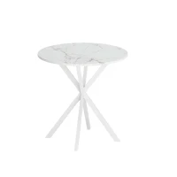 31.5'' Modern Cross Leg Round Dining Table, White Marble Top, Two Piece Removable Top, Matte Finish Iron Legs, Easy Assembly, White(m-2)