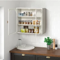 27.56" Modern Wall Cabinet with Glass Doors, Three-Tier Storage, and Woven Pattern for Entryway, Living Room, Bathroom, Dining Room, White(m-4)