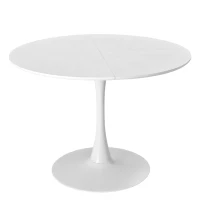 42.13" Modern Round Dining Table with Solid Wood Veneer Top, Metal Base, and Easy Assembly, White(m-2)
