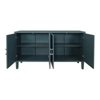 Stylish 4-Door Storage Cabinet with Pine Legs and Adjustable Shelves, MDF Construction, 59.84"L x 15.75"W x 32.48"H, Olive Green(m-7)