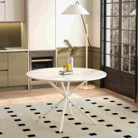 47.24" Modern Cross Leg Round Dining Table, White Marble Top, Two Piece Removable Top, Matte Finish Iron Legs, Easy Assembly, White(m-5)