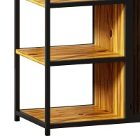 Multipurpose Bookshelf Storage Rack with Enclosed Cabinet, 7 Shelves, Fir Wood and Iron Frame, 34.45"L x 15.75"W x 68.90"H, Black+Brown(m-8)